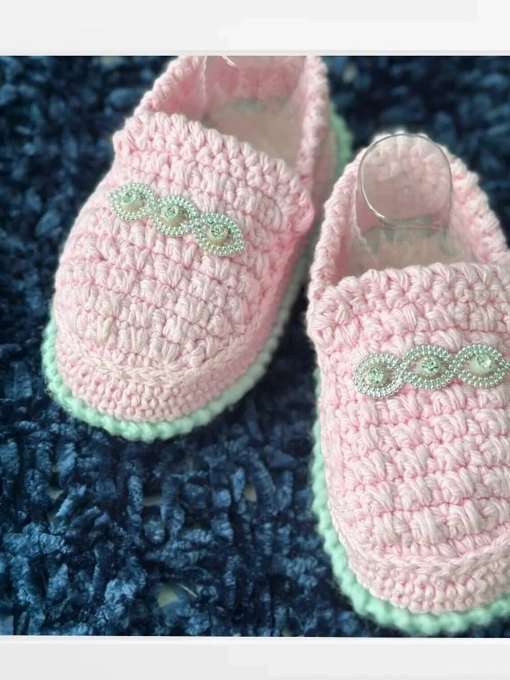 Handmade Crochet Baby Booties Pink Mint Soft Newborn Slippers 13cm